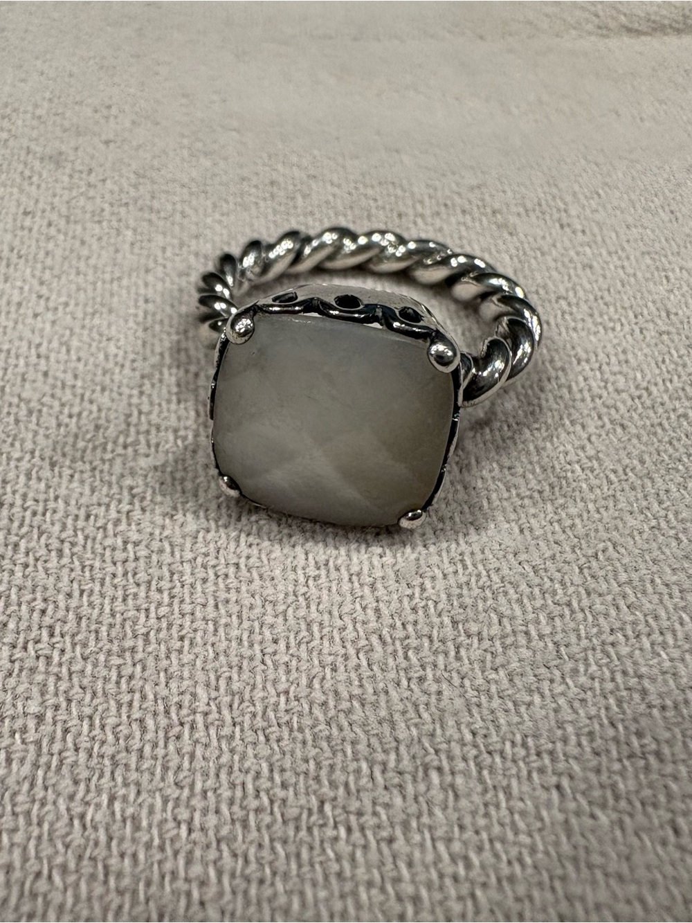 Pandora Silver Twisted Band Ring with White Mother-of-Pearl Square Stone